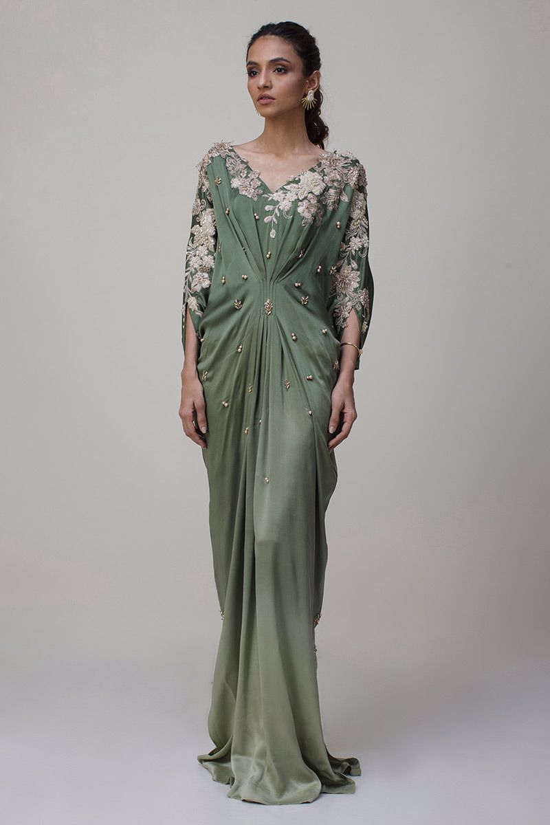 Olive Green Kaftan by Rozina Munib