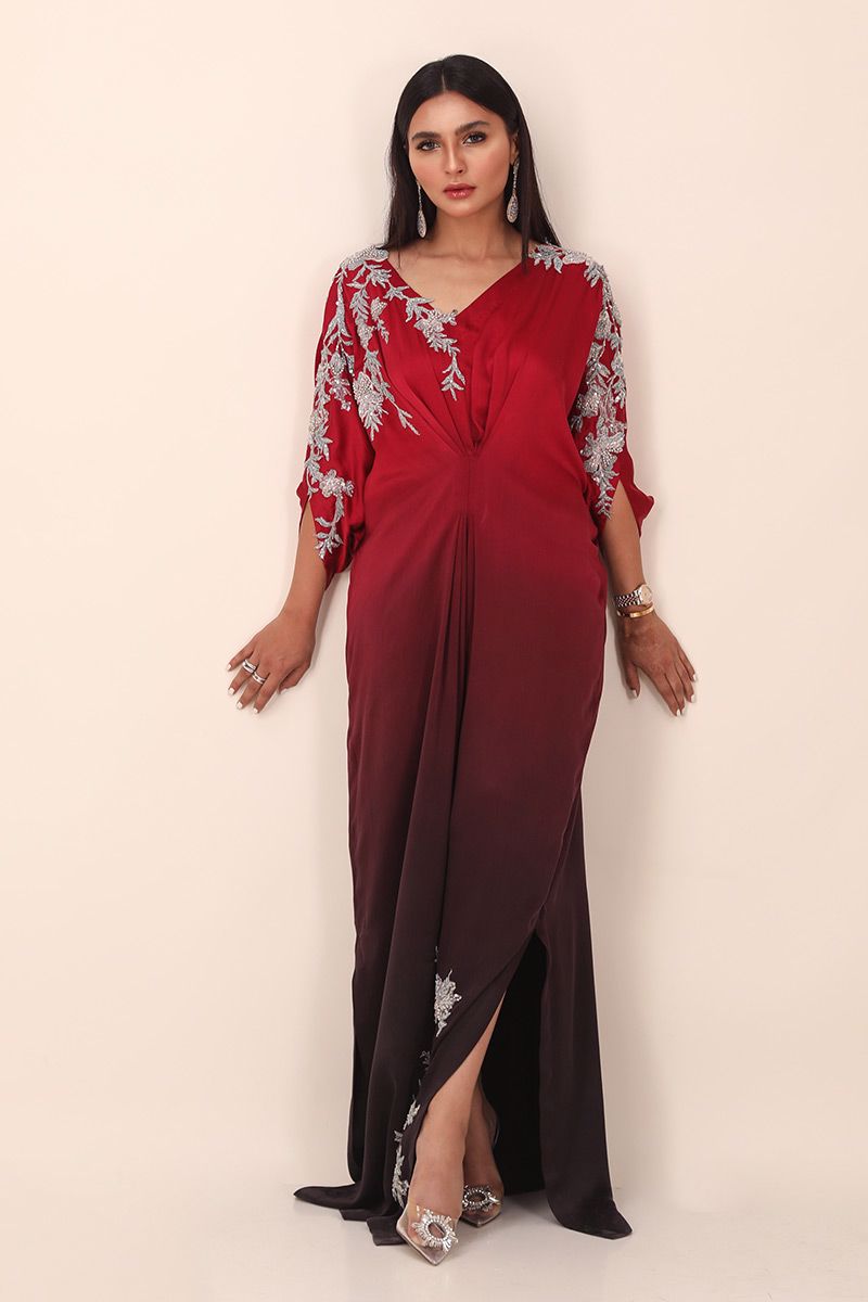 Red Ombre Kaftan by Rozina Munib