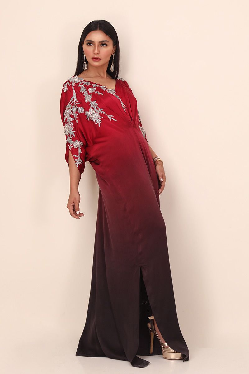 Red Ombre Kaftan by Rozina Munib