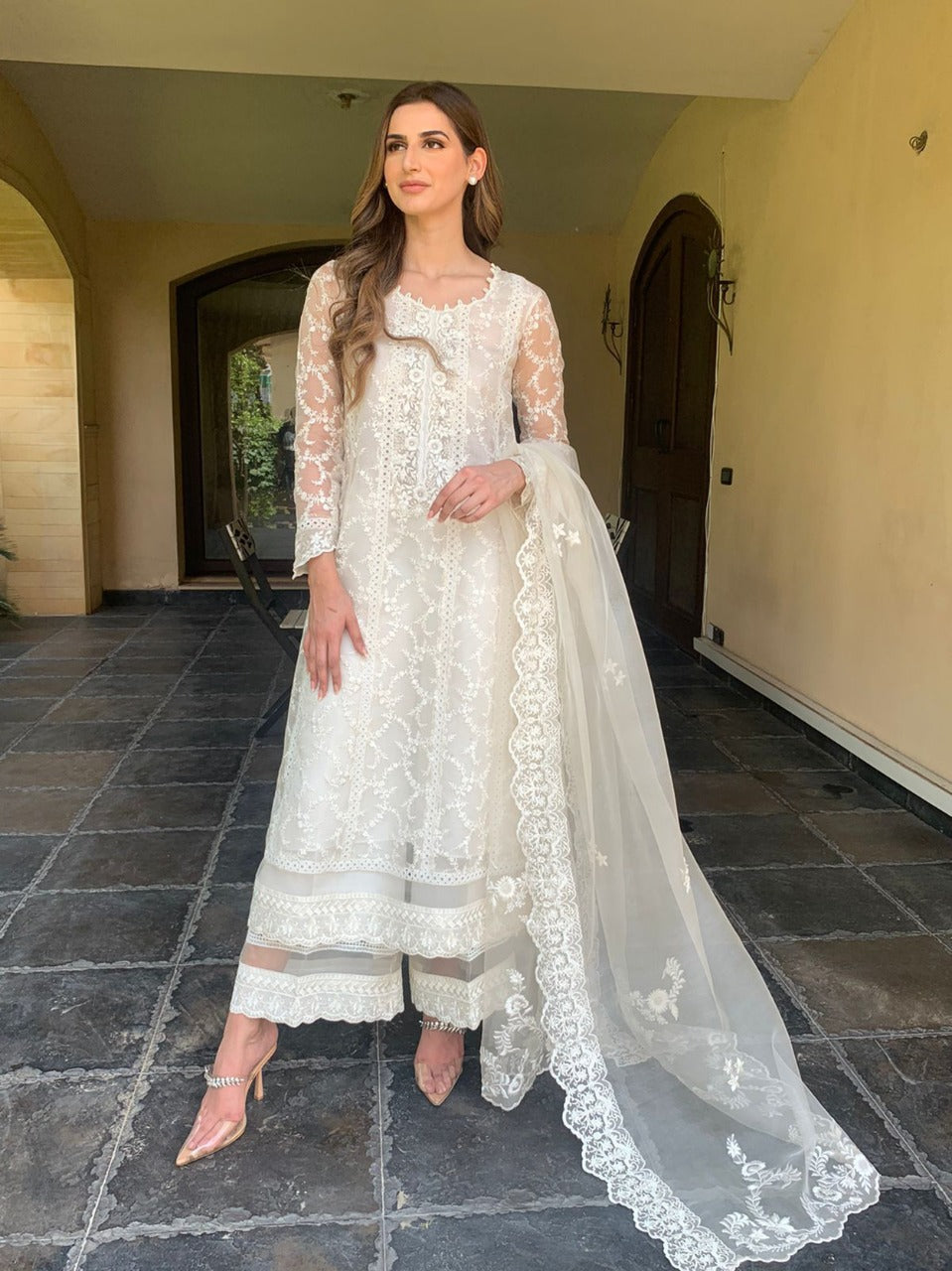 IVORY ORGANZA SUIT by RIFFAT AND SANA