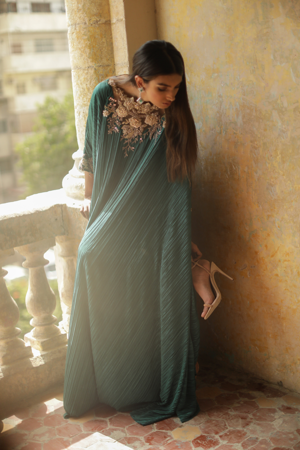 Emerald Green Kaftan By Rozina Munib