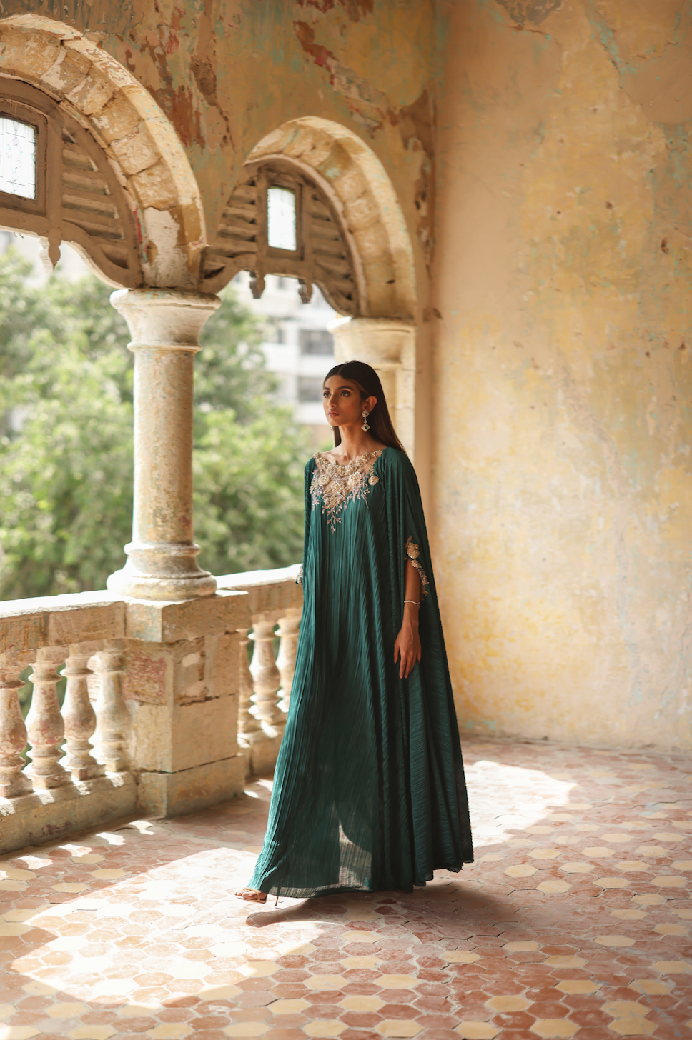 Emerald Green Kaftan By Rozina Munib
